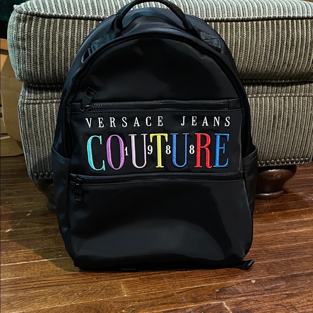 Versace Jeans Couture Black Backpack with Multicolor Logo